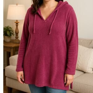 Pajamagram Fleece Hoodie Oversized Drawstring Pullover Purple Women's Large Cozy